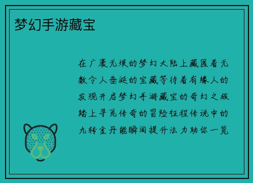 梦幻手游藏宝