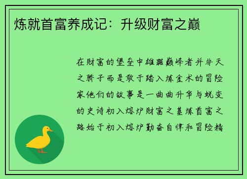 炼就首富养成记：升级财富之巅
