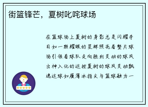 街篮锋芒，夏树叱咤球场