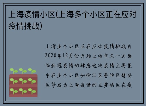 上海疫情小区(上海多个小区正在应对疫情挑战)